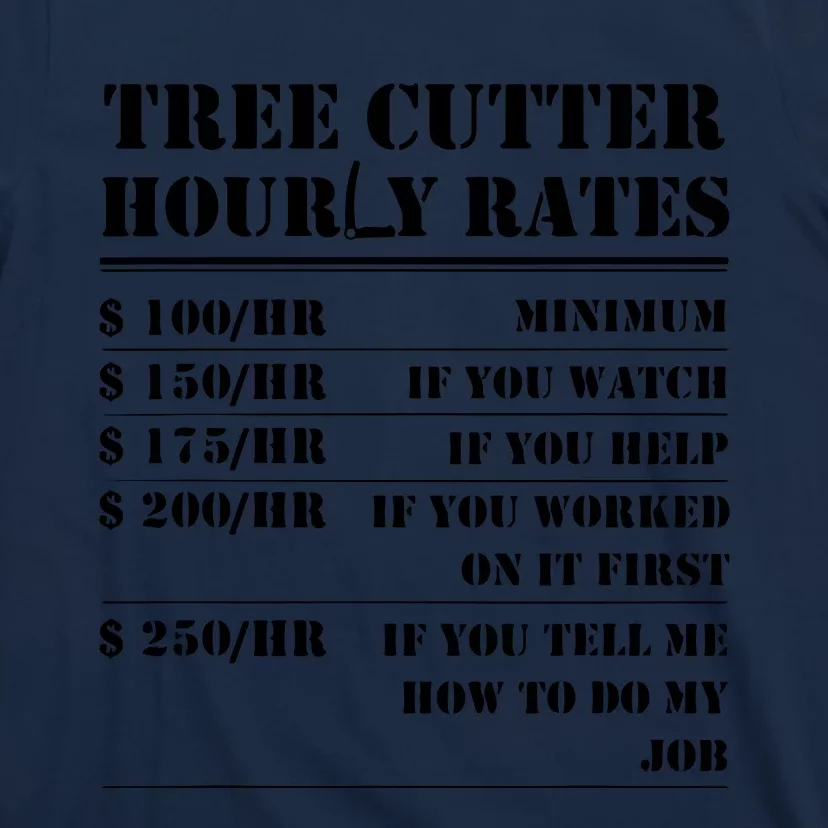 Tree Cutter Hourly Rate Funny Lumberjack Arborist Logger T-Shirt