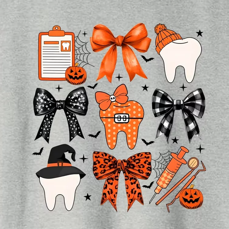 Teeth Coquette Halloween Dentist Dental Spooky Season Women's Crop Top Tee