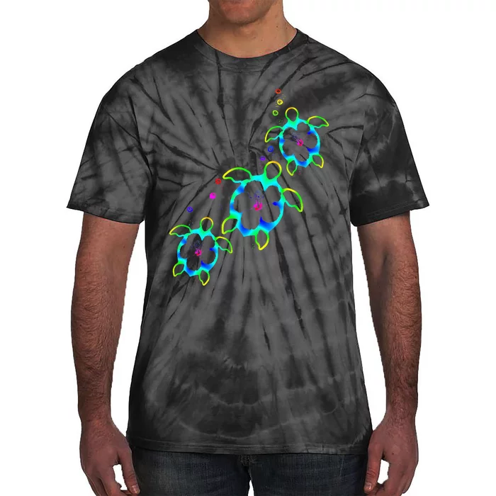 Tropical Colors Hawaiian Honu Sea Turtles Tie-Dye T-Shirt