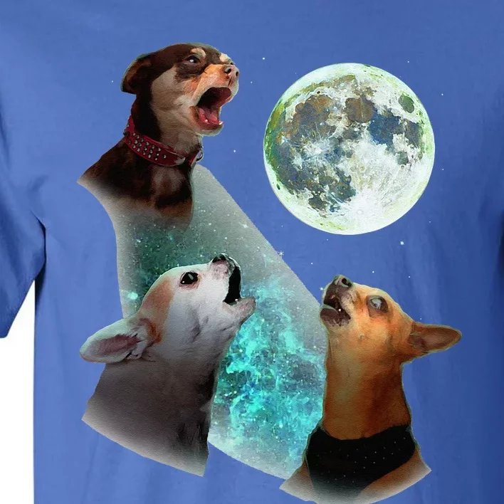 Three Chihuahuas Howl At Moon 3 Wolfs Funny Wolves Parody Tall T-Shirt