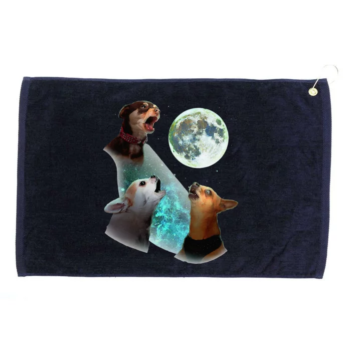 Three Chihuahuas Howl At Moon 3 Wolfs Funny Wolves Parody Grommeted Golf Towel