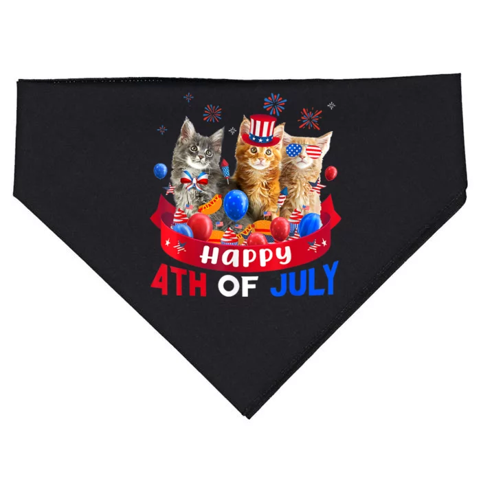 Three Cat Happy 4th Of July Balloon Lover Independence Day USA-Made Doggie Bandana