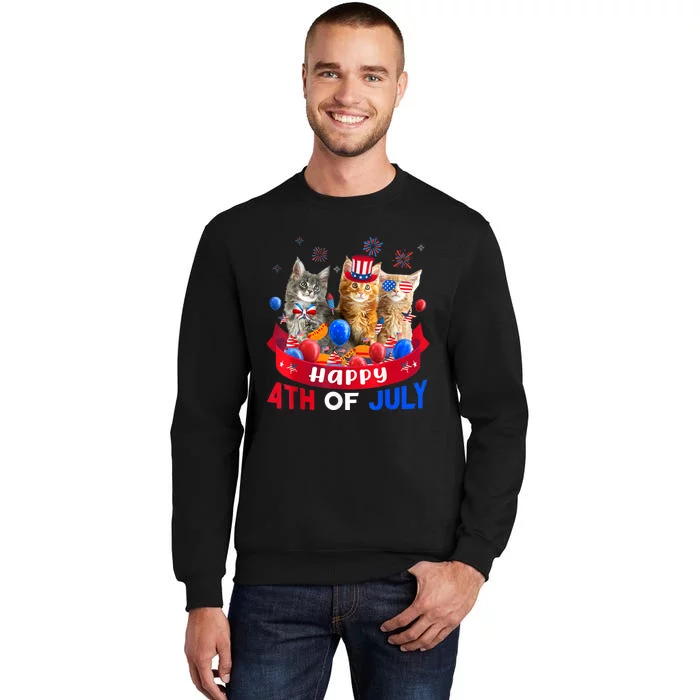 Three Cat Happy 4th Of July Balloon Lover Independence Day Sweatshirt