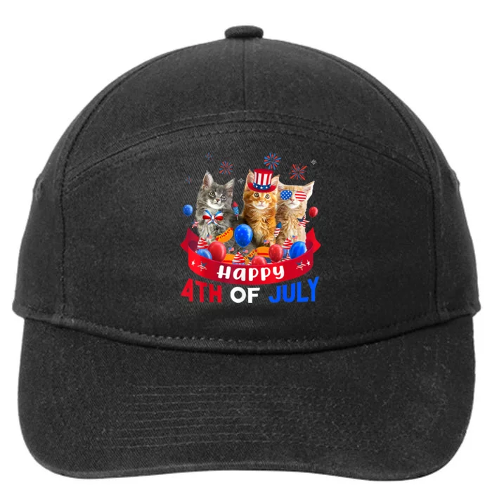 Three Cat Happy 4th Of July Balloon Lover Independence Day 7-Panel Snapback Hat