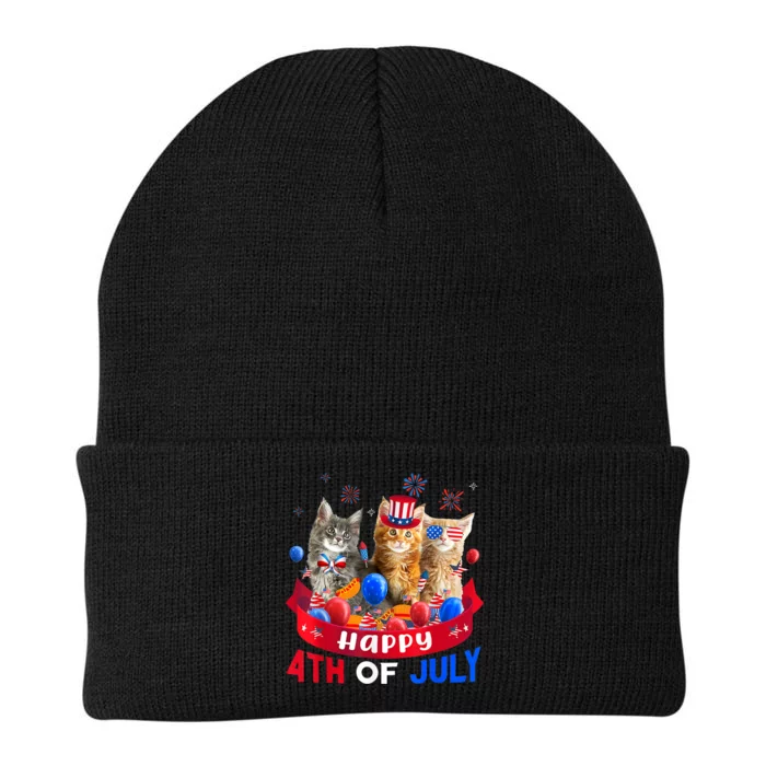 Three Cat Happy 4th Of July Balloon Lover Independence Day Knit Cap Winter Beanie