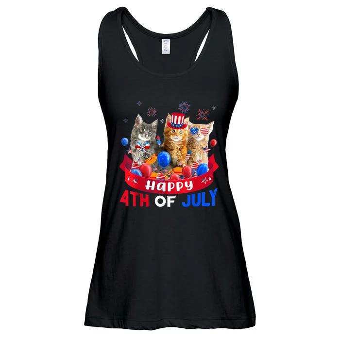 Three Cat Happy 4th Of July Balloon Lover Independence Day Ladies Essential Flowy Tank