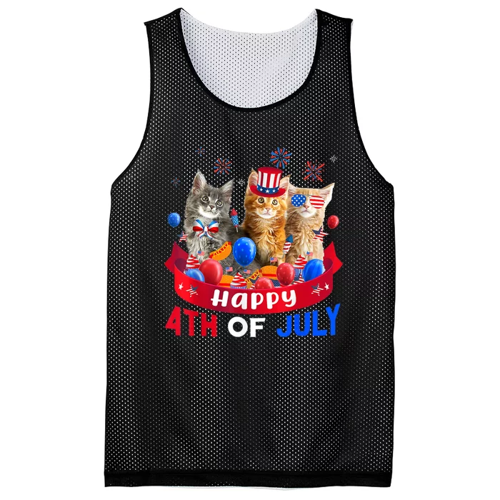 Three Cat Happy 4th Of July Balloon Lover Independence Day Mesh Reversible Basketball Jersey Tank