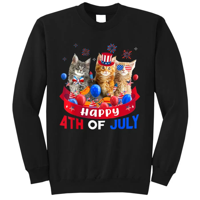 Three Cat Happy 4th Of July Balloon Lover Independence Day Tall Sweatshirt