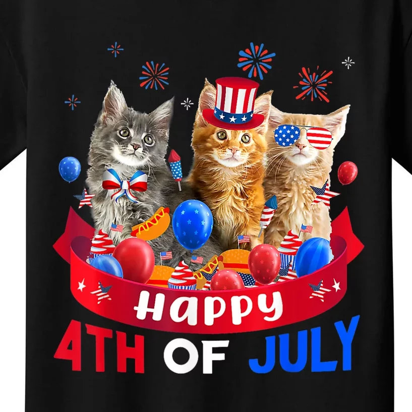 Three Cat Happy 4th Of July Balloon Lover Independence Day Kids T-Shirt