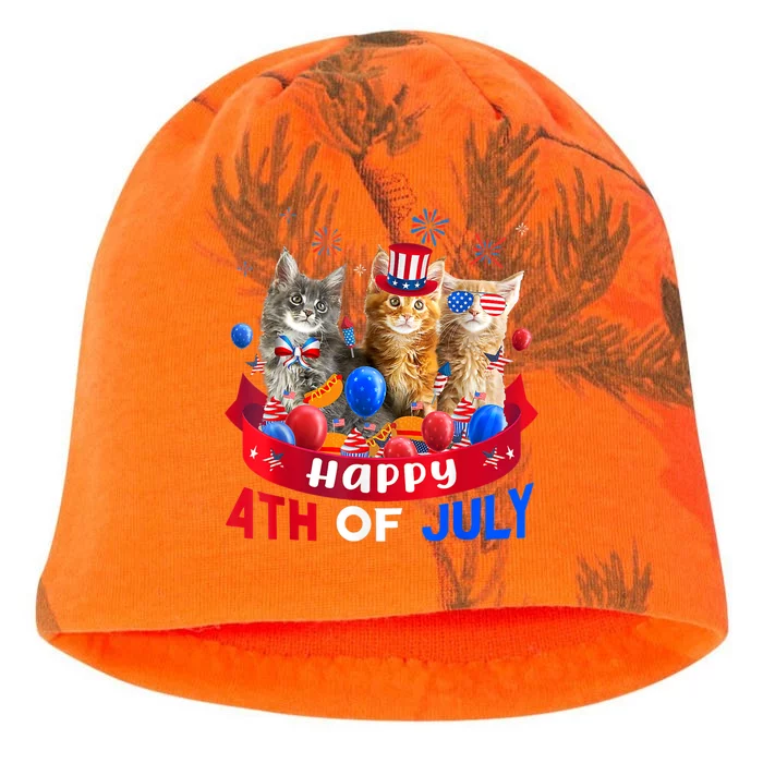 Three Cat Happy 4th Of July Balloon Lover Independence Day Kati - Camo Knit Beanie