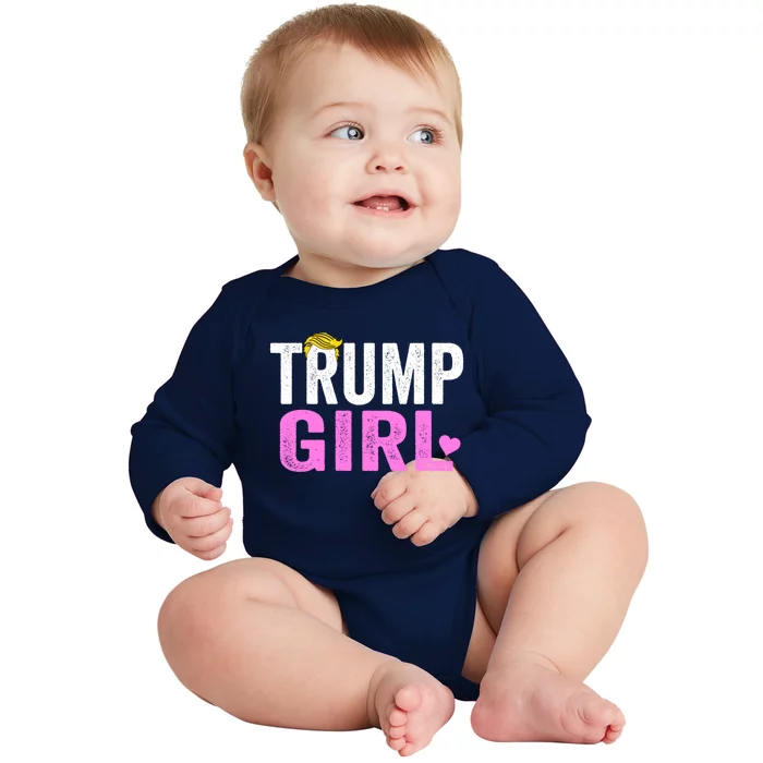 Trump Cute Heart Trump 2024 Gift Cool Gift Baby Long Sleeve Bodysuit