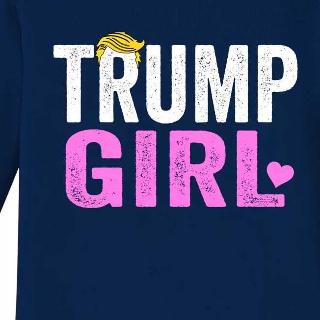 Trump Cute Heart Trump 2024 Gift Cool Gift Baby Long Sleeve Bodysuit