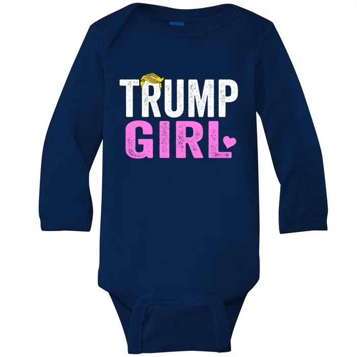 Trump Cute Heart Trump 2024 Gift Cool Gift Baby Long Sleeve Bodysuit