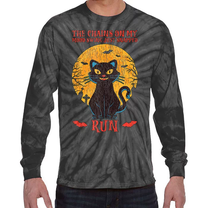 The Chain In My Mood Swing Snapped Run Cat Mom Dad Halloween Tie-Dye Long Sleeve Shirt