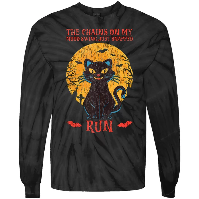 The Chain In My Mood Swing Snapped Run Cat Mom Dad Halloween Tie-Dye Long Sleeve Shirt