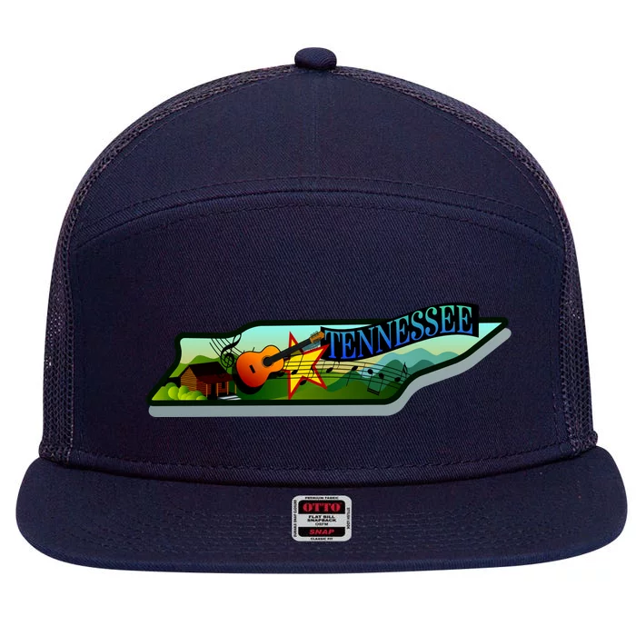 Tennessee Cartoon Illustration 7 Panel Mesh Trucker Snapback Hat