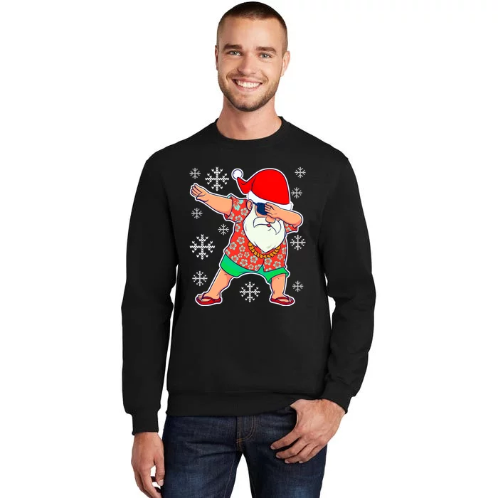 Tropical Christmas In July Dabbing Santa Christmas Summer Tropical Hawaiian Xmas Sweatshirt