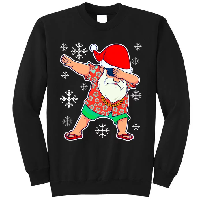 Tropical Christmas In July Dabbing Santa Christmas Summer Tropical Hawaiian Xmas Tall Sweatshirt