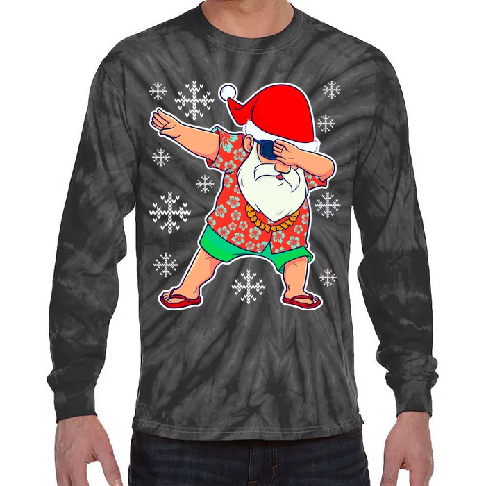 Tropical Christmas In July Dabbing Santa Christmas Summer Tropical Hawaiian Xmas Tie-Dye Long Sleeve Shirt