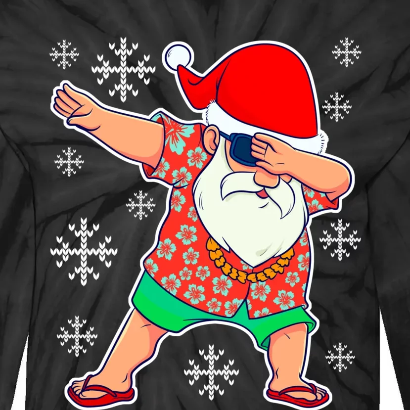 Tropical Christmas In July Dabbing Santa Christmas Summer Tropical Hawaiian Xmas Tie-Dye Long Sleeve Shirt