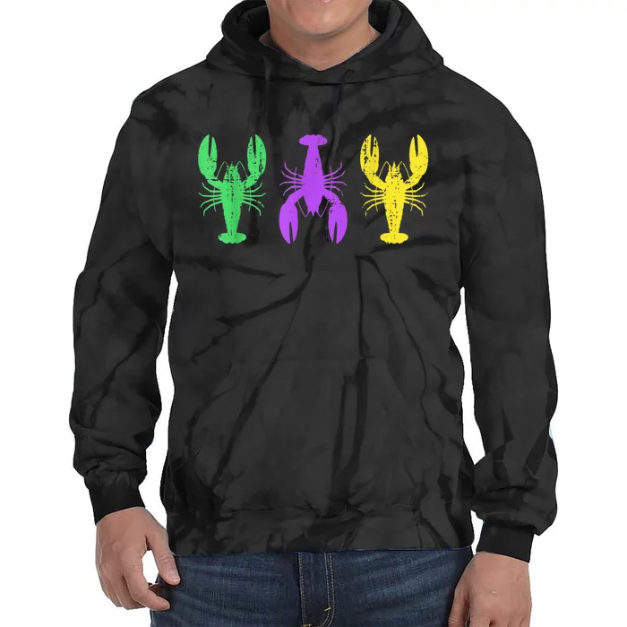 Three crawfish in Mardi Gras flag colors New Orleans Tie Dye Hoodie