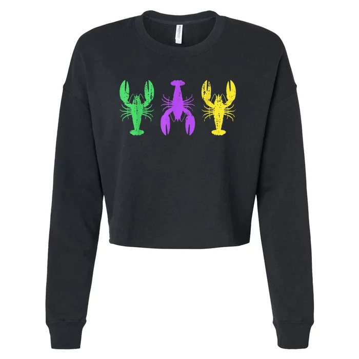 Three crawfish in Mardi Gras flag colors New Orleans Cropped Pullover Crew