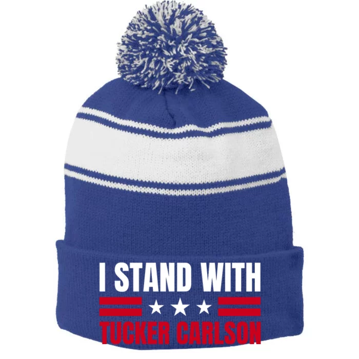 Tucker Carlson I Stand With Him, Men Women, I Stand With Tucker Carlson Stripe Pom Pom Beanie