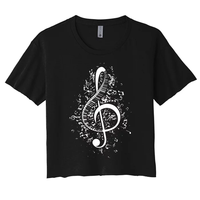 Treble Clef Keys Piano Player Pianist Classical Music Women's Crop Top Tee