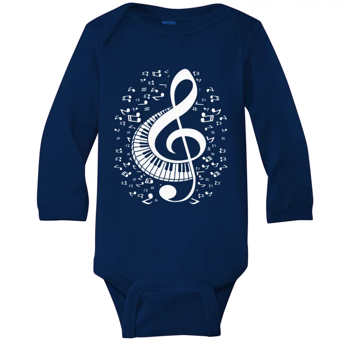 Treble Clef Keyboard Classical Music Notes Pianist Baby Long Sleeve Bodysuit