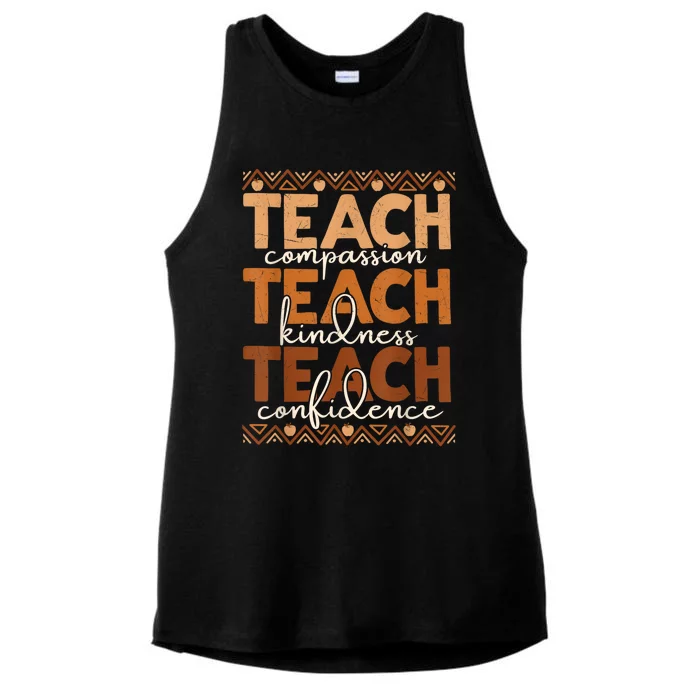 Teach Compassion Kindness Confidence Africa Black Teacher Ladies Tri-Blend Wicking Tank