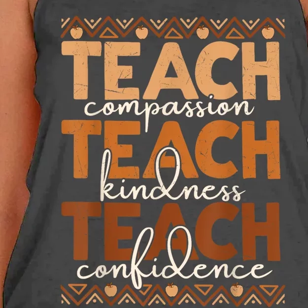 Teach Compassion Kindness Confidence Africa Black Teacher Women's Knotted Racerback Tank