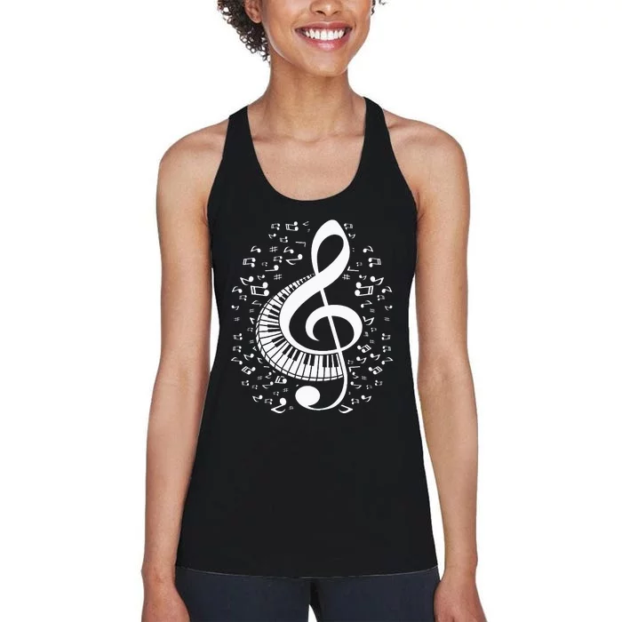 Treble Clef Keyboard Classical Music Notes Pianist Piano Women's Racerback Tank