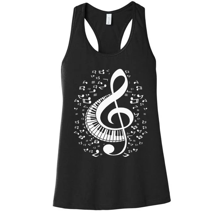 Treble Clef Keyboard Classical Music Notes Pianist Piano Women's Racerback Tank