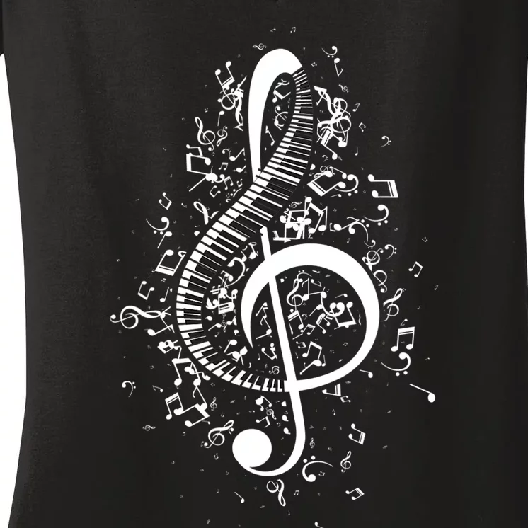 Treble Clef Keys Piano Player Pianist Classical Music Women's V-Neck T-Shirt