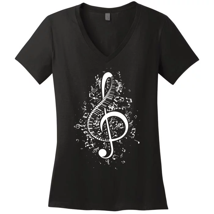 Treble Clef Keys Piano Player Pianist Classical Music Women's V-Neck T-Shirt