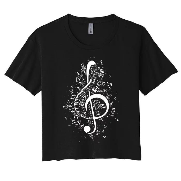 Treble Clef Keys Piano Player Pianist Classical Music Women's Crop Top Tee