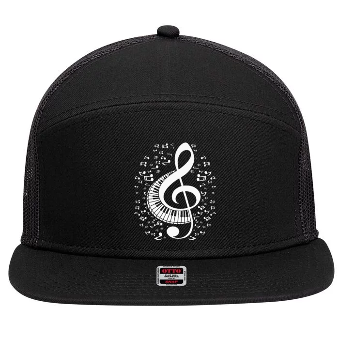 Treble Clef Keyboard Classical Music Notes Pianist Piano 7 Panel Mesh Trucker Snapback Hat