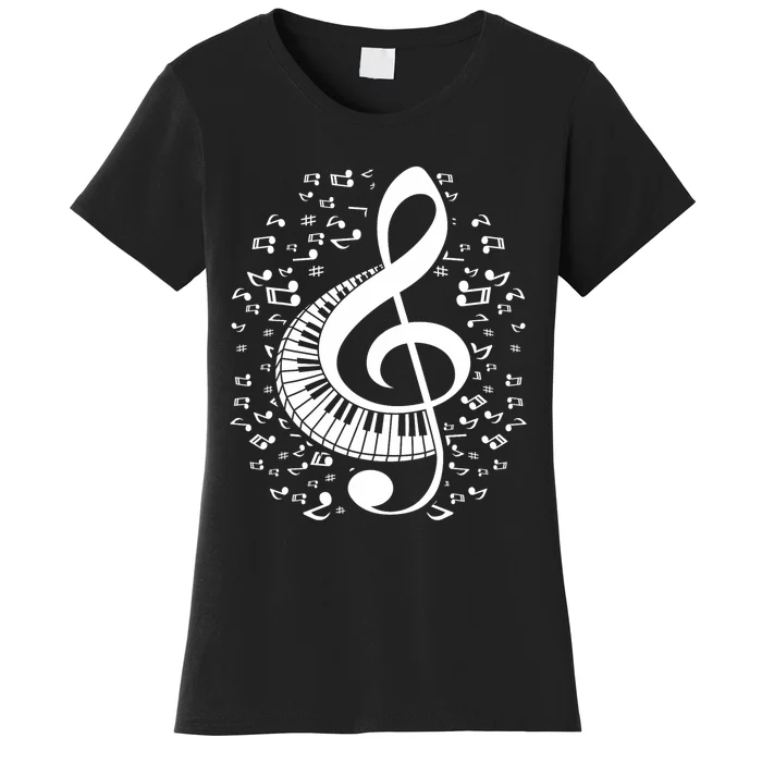 Treble Clef Keyboard Classical Music Notes Pianist Piano Women's T-Shirt