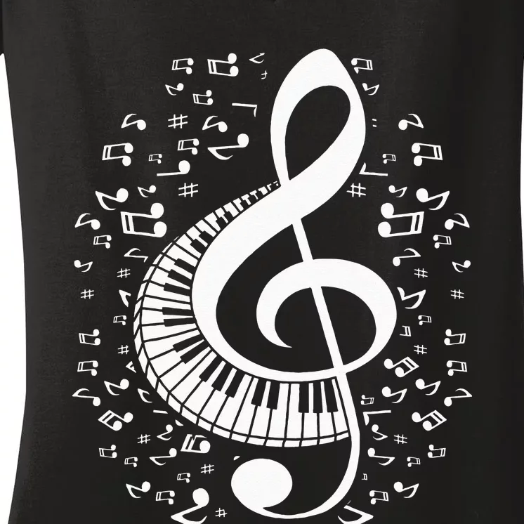 Treble Clef Keyboard Classical Music Notes Pianist Piano Women's V-Neck T-Shirt