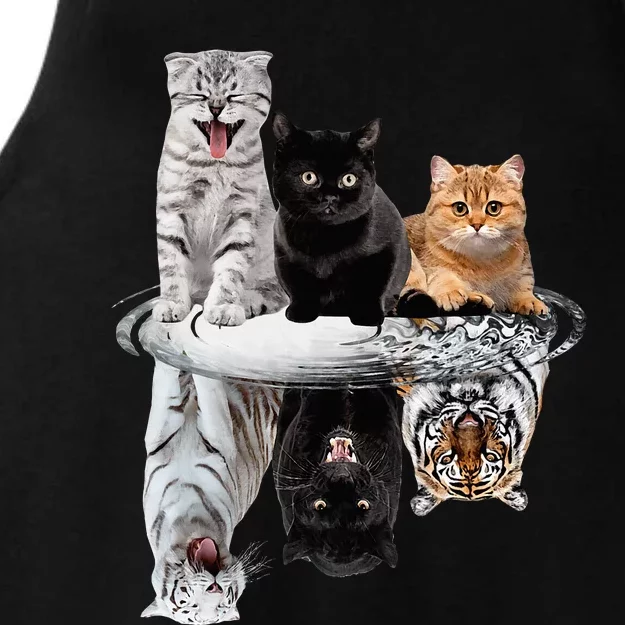 Three Cats Kittens Reflection Tiger Leopard Ladies Tri-Blend Wicking Tank