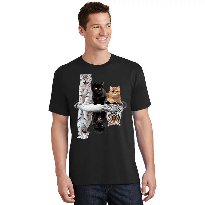 Three Cats Kittens Reflection Tiger Leopard T-Shirt