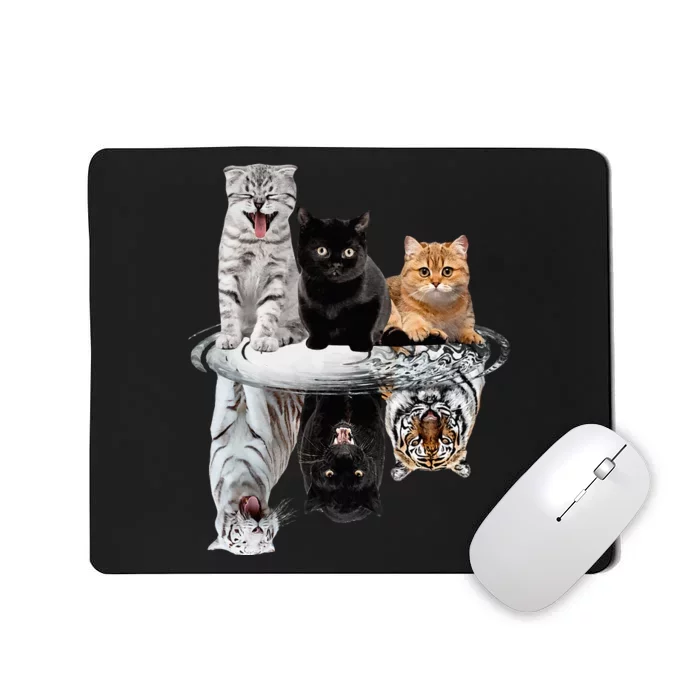 Three Cats Kittens Reflection Tiger Leopard Mousepad