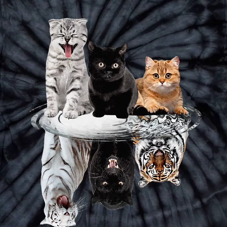 Three Cats Kittens Reflection Tiger Leopard Tie-Dye T-Shirt