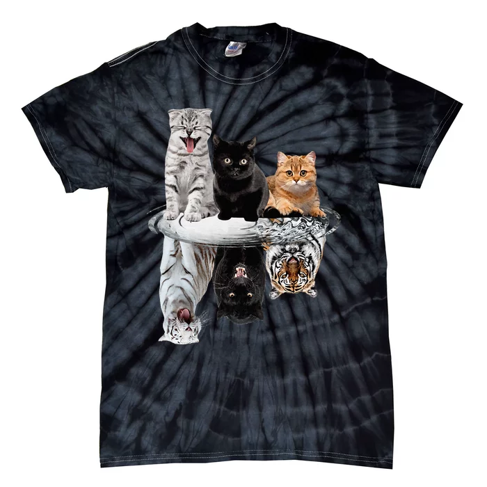 Three Cats Kittens Reflection Tiger Leopard Tie-Dye T-Shirt