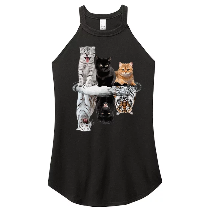 Three Cats Kittens Reflection Tiger Leopard Women’s Perfect Tri Rocker Tank