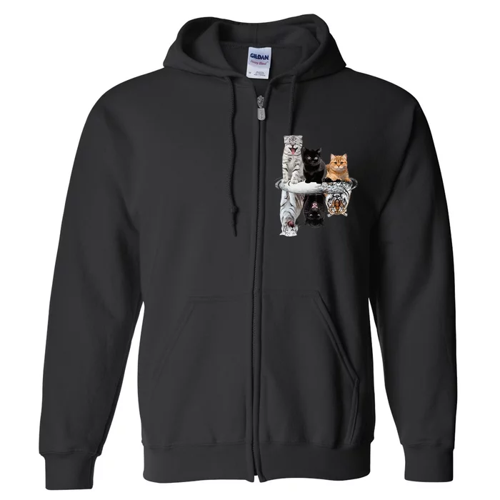 Three Cats Kittens Reflection Tiger Leopard Full Zip Hoodie