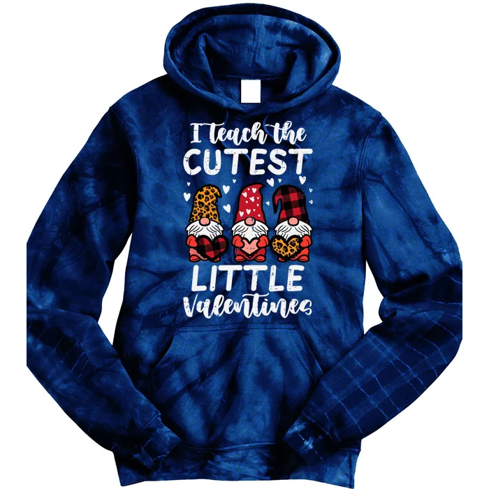 Teach Cutest Little Valentines Gnomes Leopard Plaid Teacher Tie Dye Hoodie