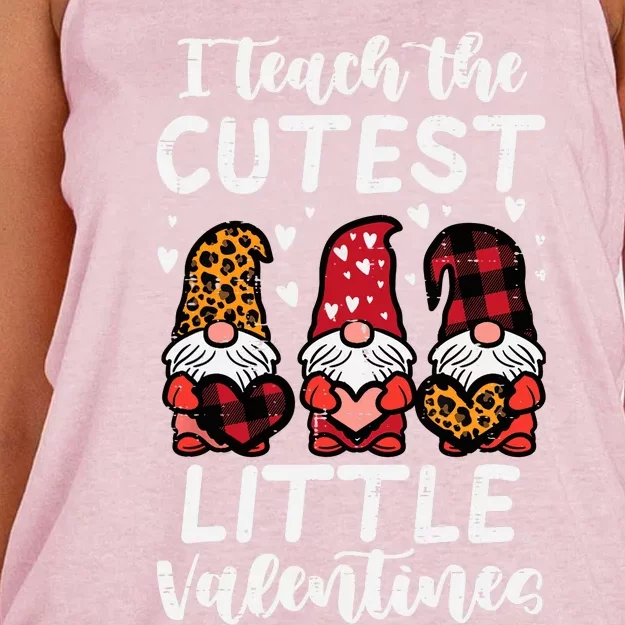 Teach Cutest Little Valentines Gnomes Leopard Plaid Teacher Women's Knotted Racerback Tank