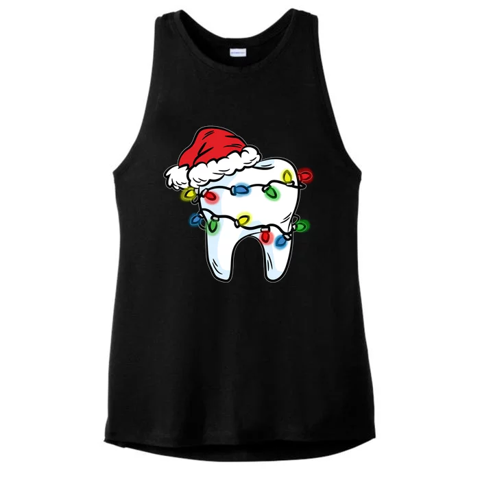 Tooth Christmas Light Santa Hat Dentist Dental Hygienist Funny Gift Ladies Tri-Blend Wicking Tank