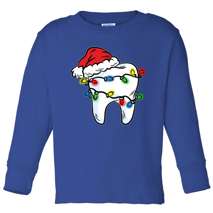 Tooth Christmas Light Santa Hat Dentist Dental Hygienist Funny Gift Toddler Long Sleeve Shirt